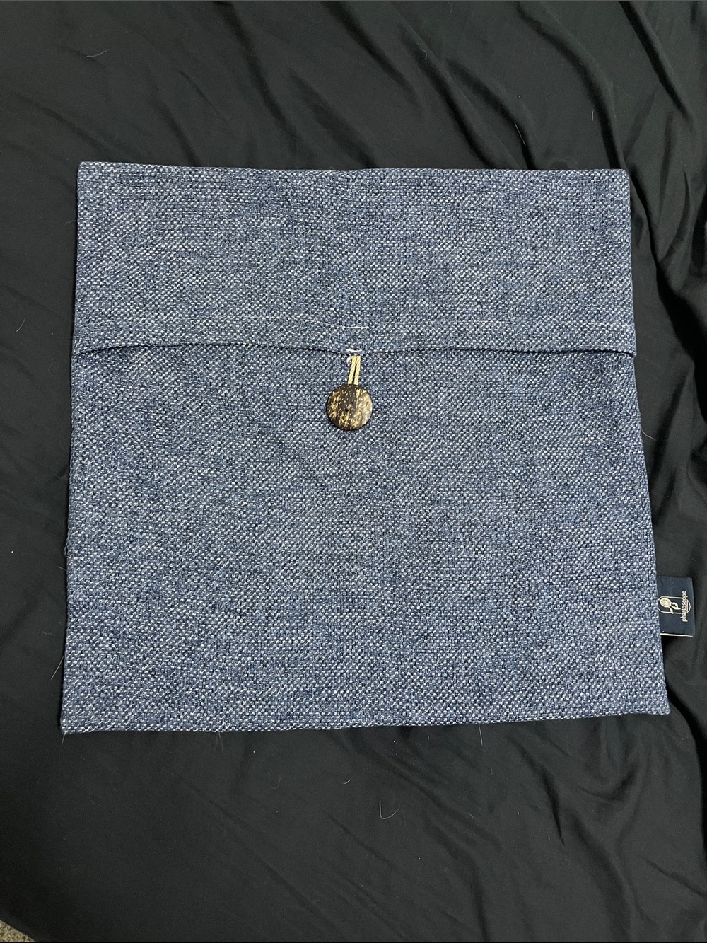 Navy Blue Tweed Decorative Pillow Cover with Brown Button Closure (set of 2)